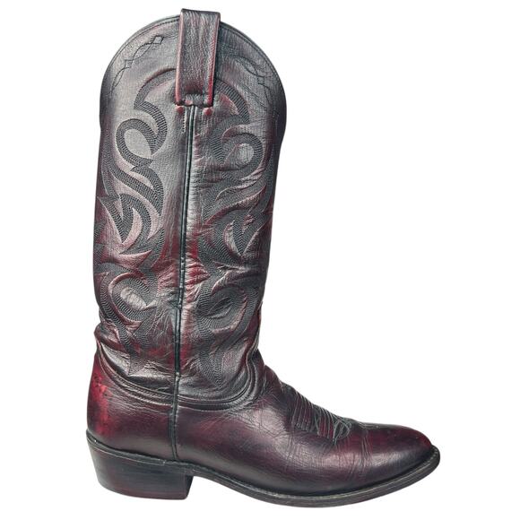 Vintage Dan Post Men’s Black Cherry Cowboy Boot Size US 8 D - Picture 1 of 10